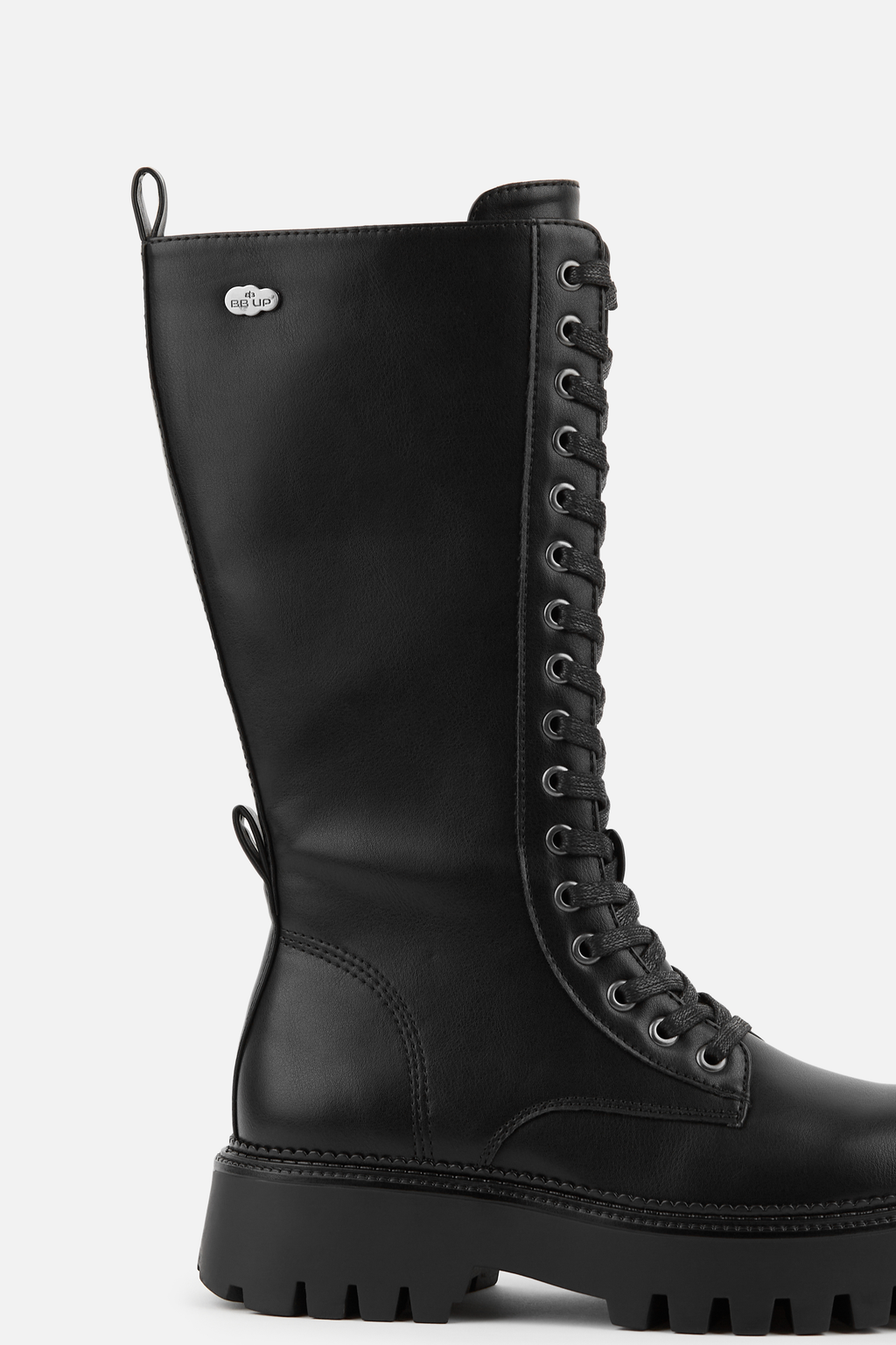 BOTA MILITAR PRETA DE MULHER DE CANO ALTO COM ATACADORES