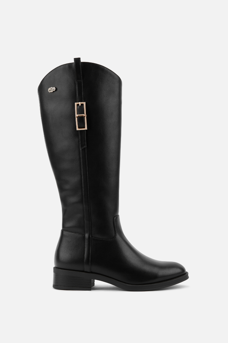BOTA ALTA NEGRA DE MUJER CON ASPECTO HÍPICA