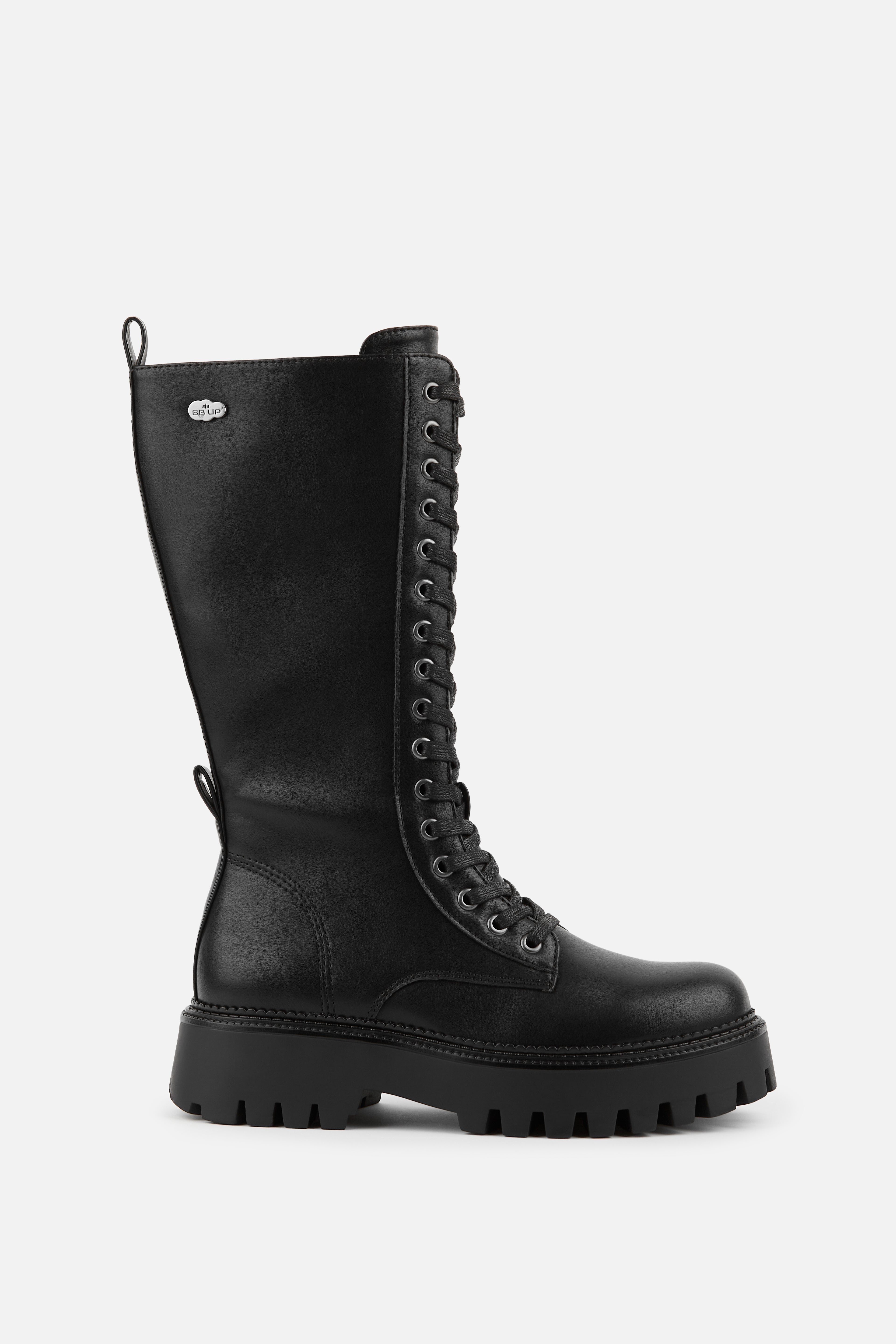 BOTA ALTA MILITAR NEGRA DE MUJER CON CORDONES