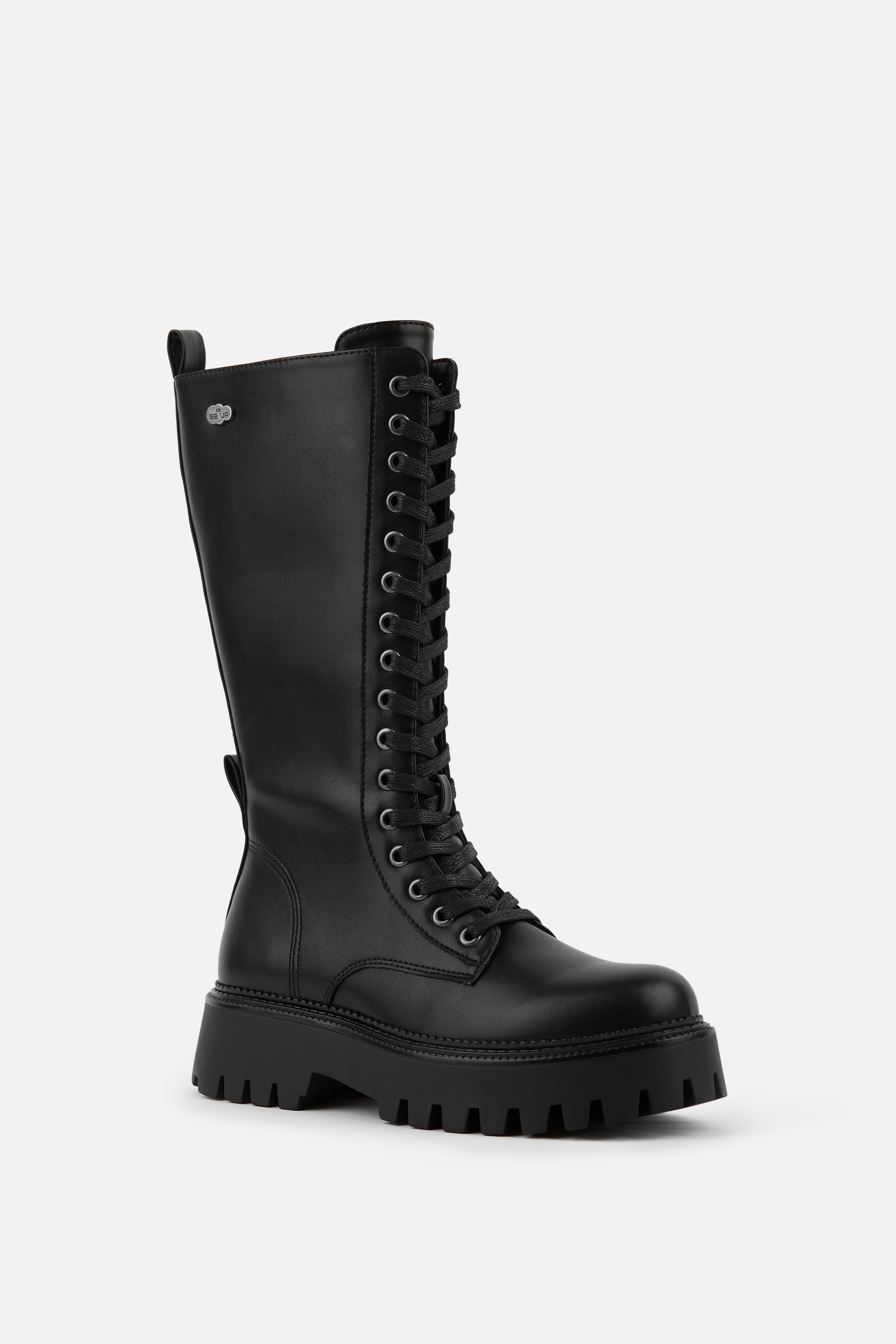 BOTA ALTA MILITAR NEGRA DE MUJER CON CORDONES