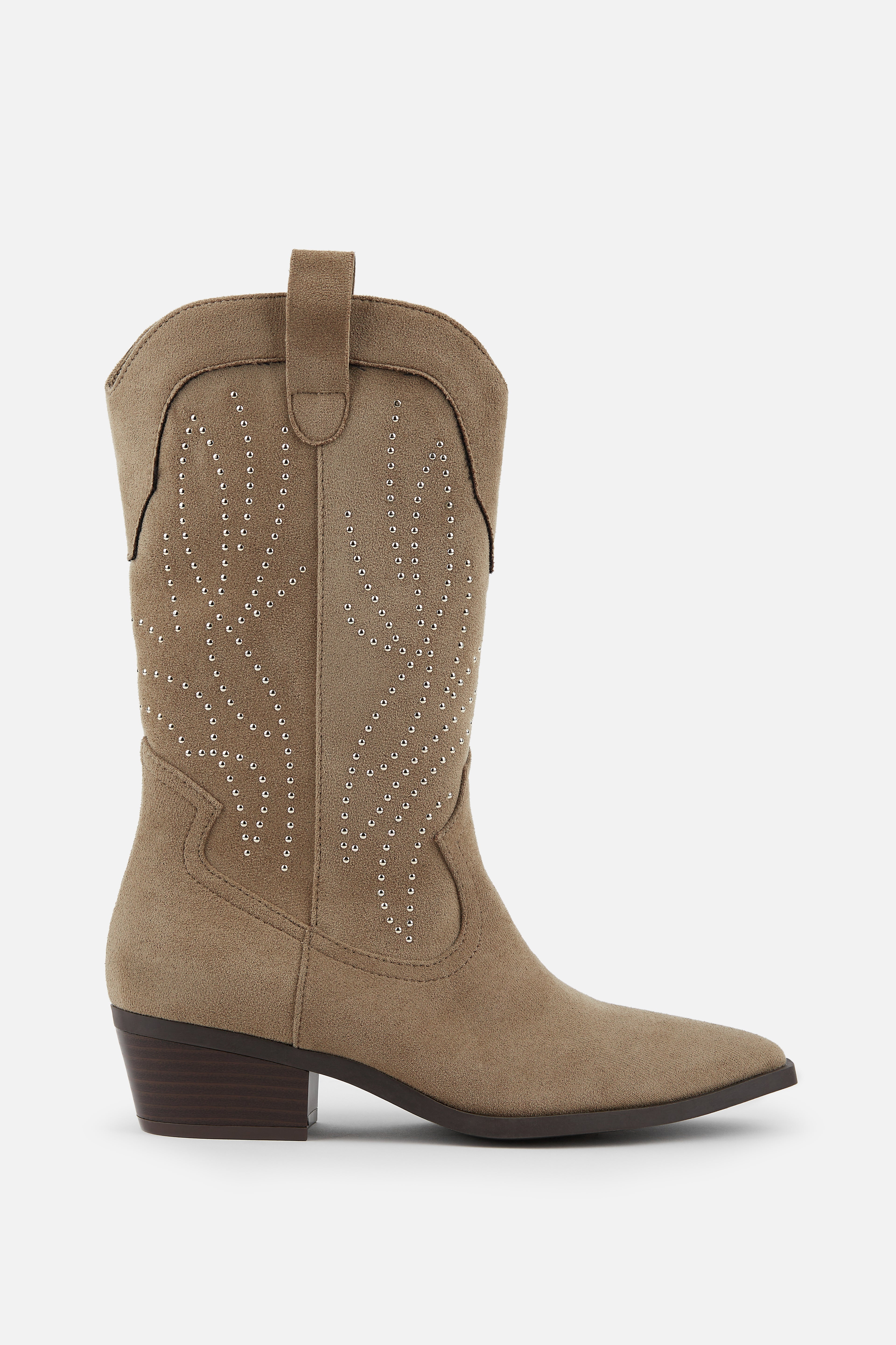 BOTA COWBOY DE MUJER BEIGE CON TACÓN CORTO