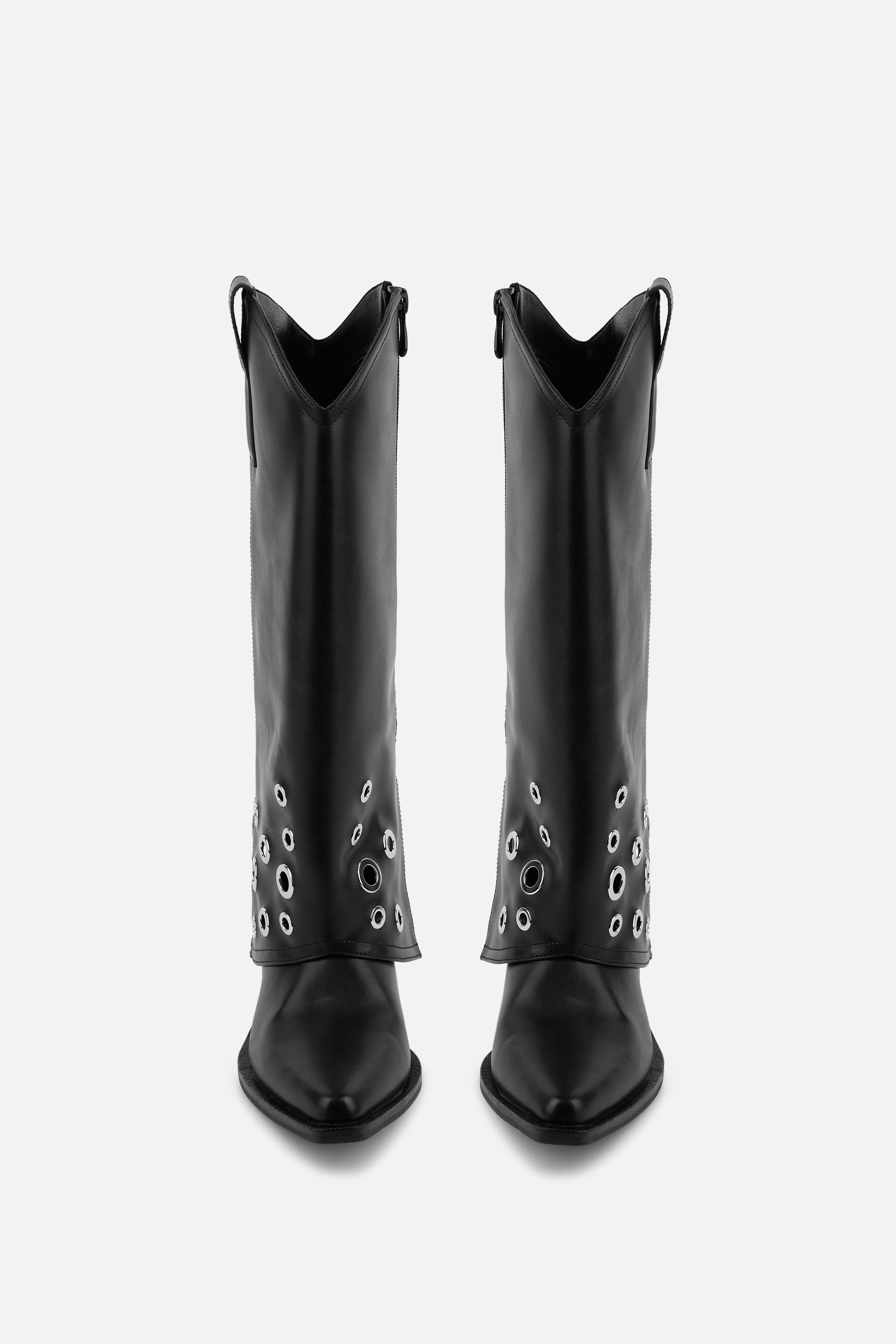 BOTA COWBOY NEGRA DE MUJER  CON OJALES METÁLICOS