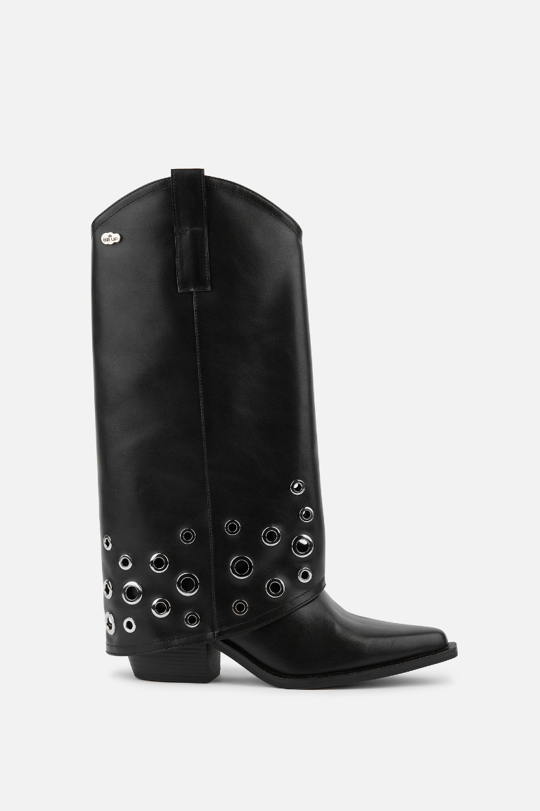 BOTA COWBOY NEGRA DE MUJER  CON OJALES METÁLICOS