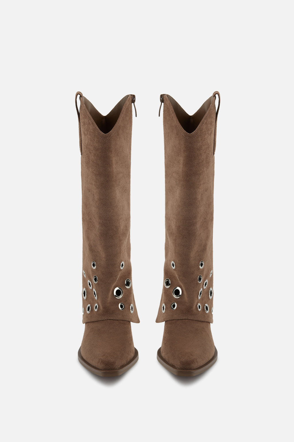BOTA COWBOY TAUPE DE MUJER CON OJALES METÁLICOS