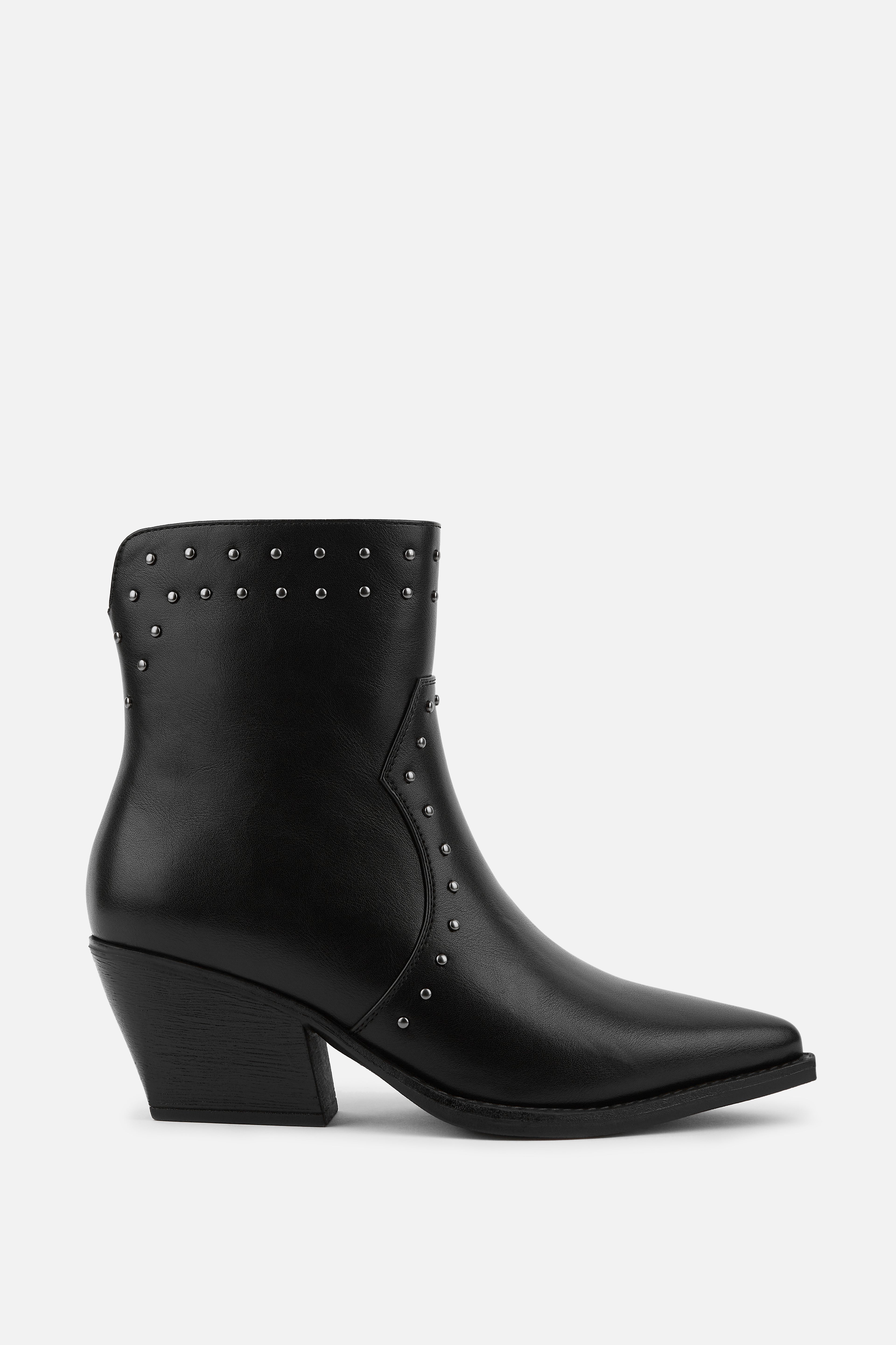 BOTÍN COWBOY NEGRO DE MUJER CON TACÓN Y TACHAS