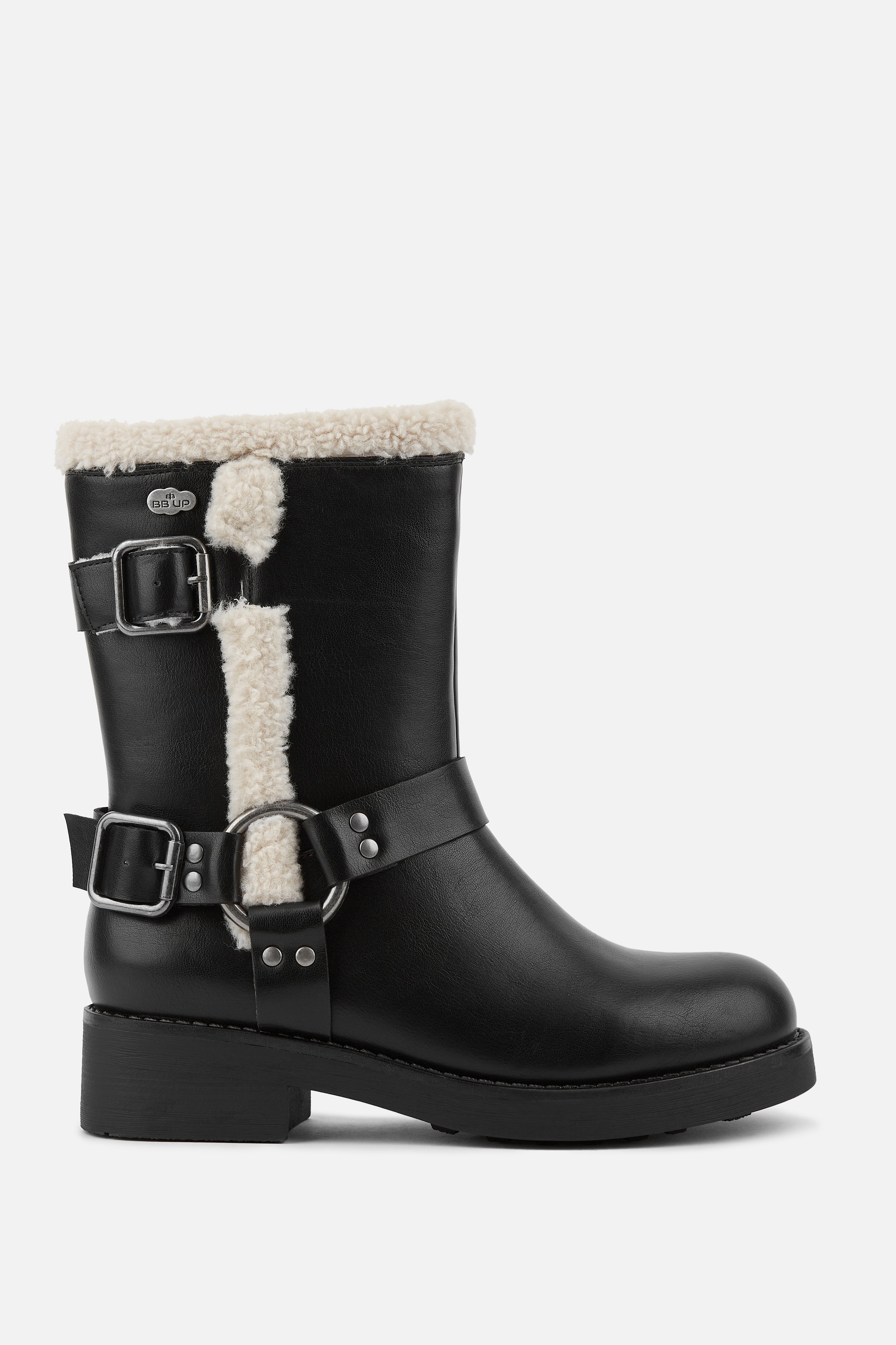 BOTA PLANA DE MUJER CON HEBILLAS Y BORREGUITO