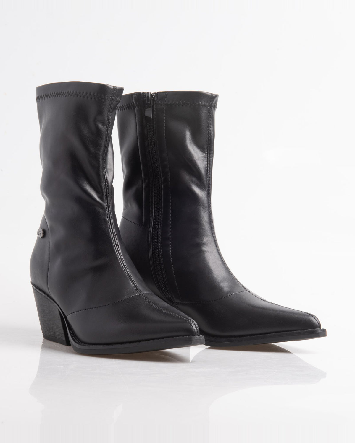 Botín cowboy negro liso de mujer con tacón medio – par