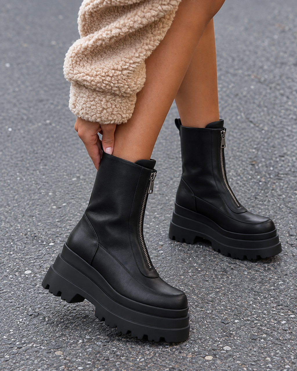 BOTA PRETA DE SENHORA COM PLATAFORMA XL E FECHO DE CORRER CENTRAL