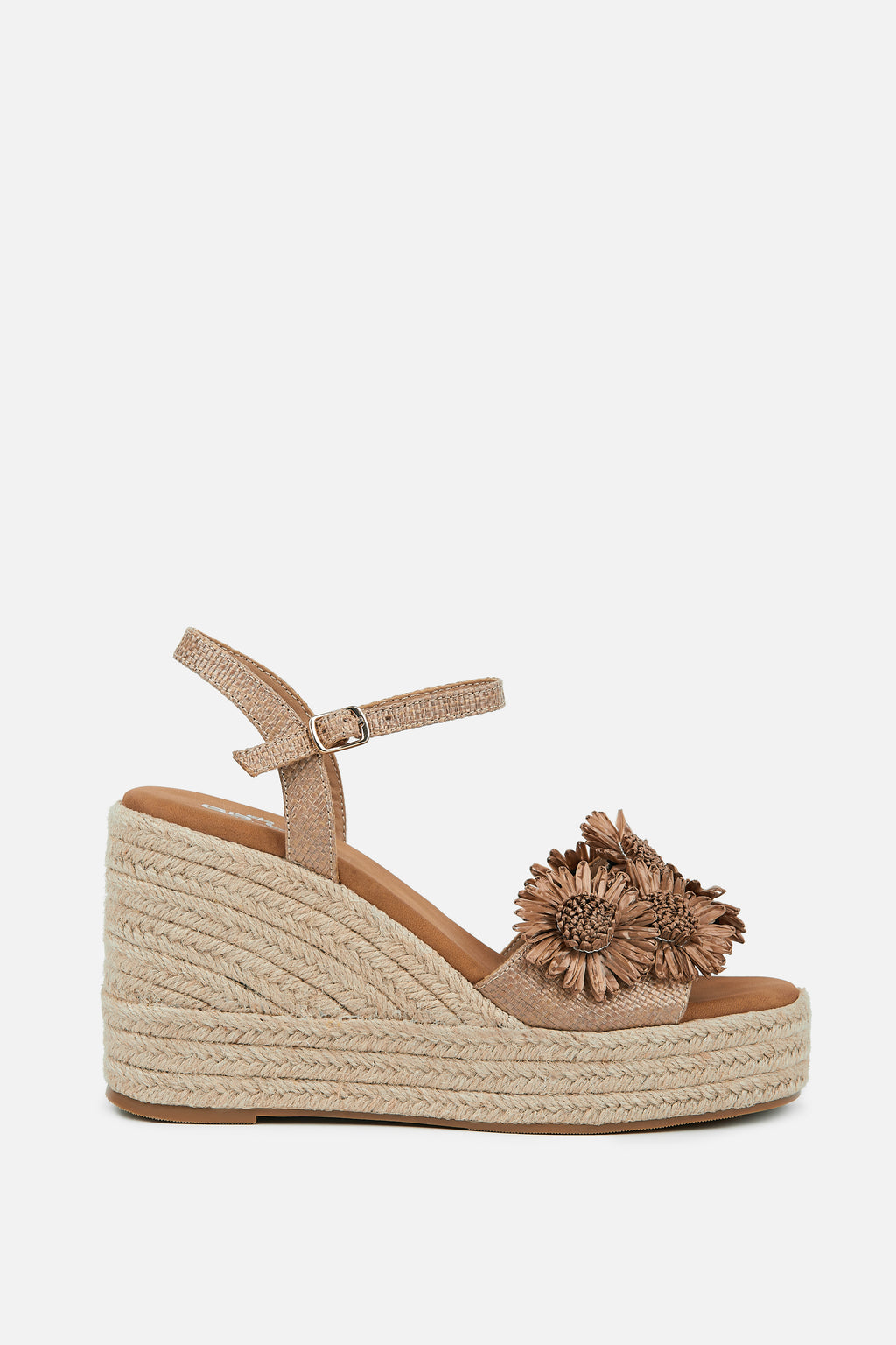 SANDALIA CUÑA BEIGE FLORES MUJER RESORT