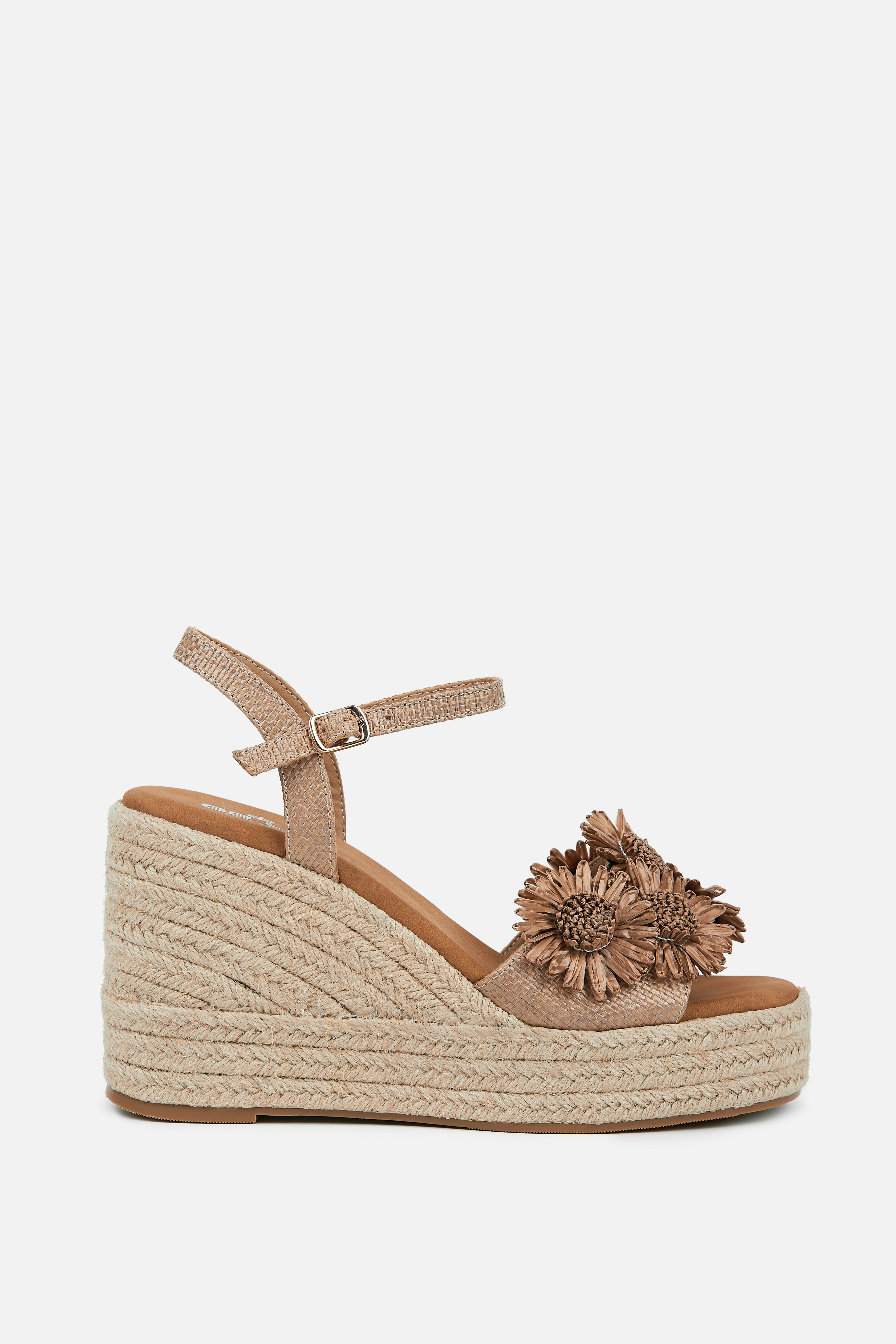 SANDALIA CUÑA BEIGE FLORES MUJER RESORT