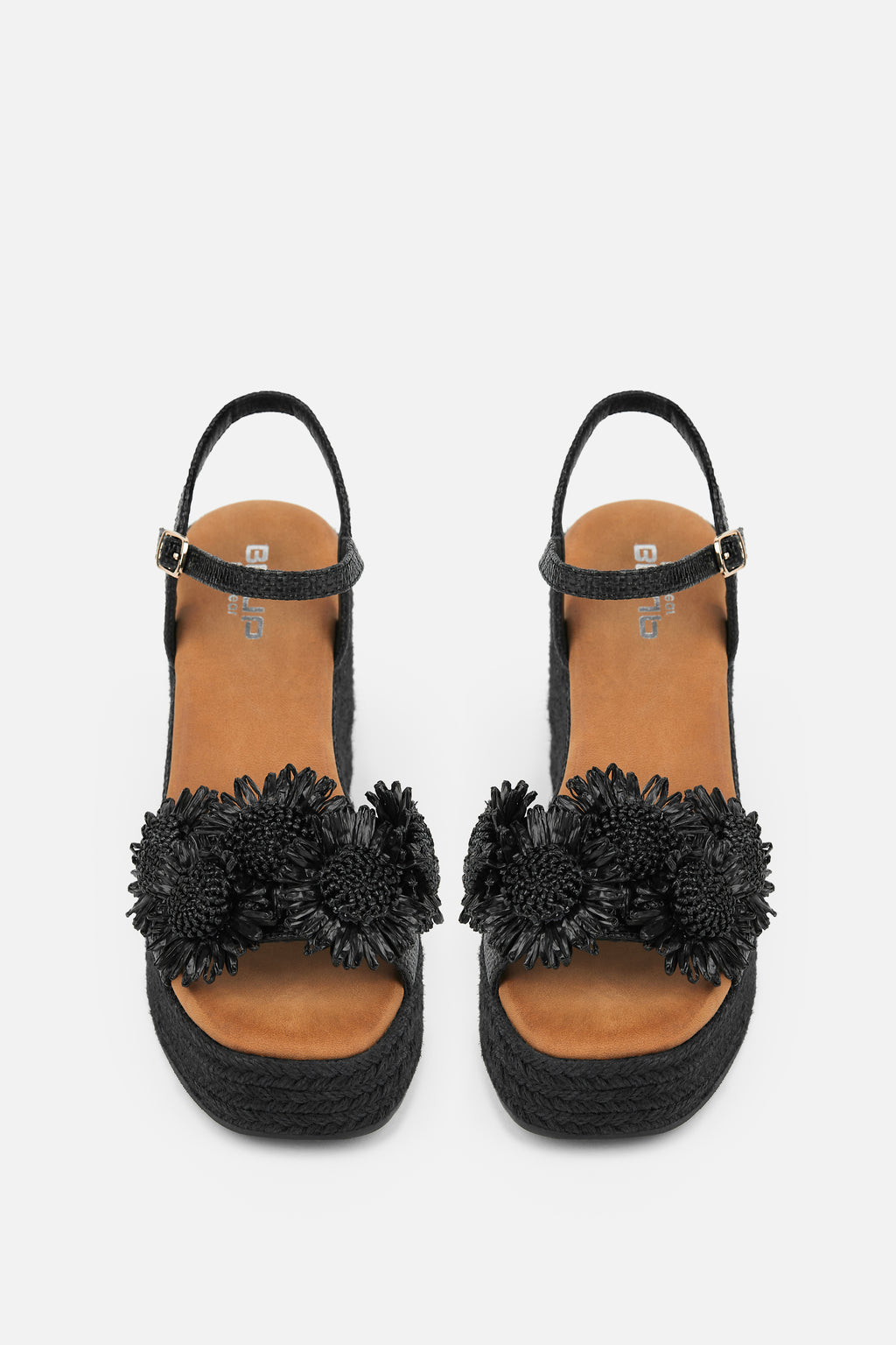 SANDALIA CUÑA NEGRA FLORES MUJER BOHO CHIC