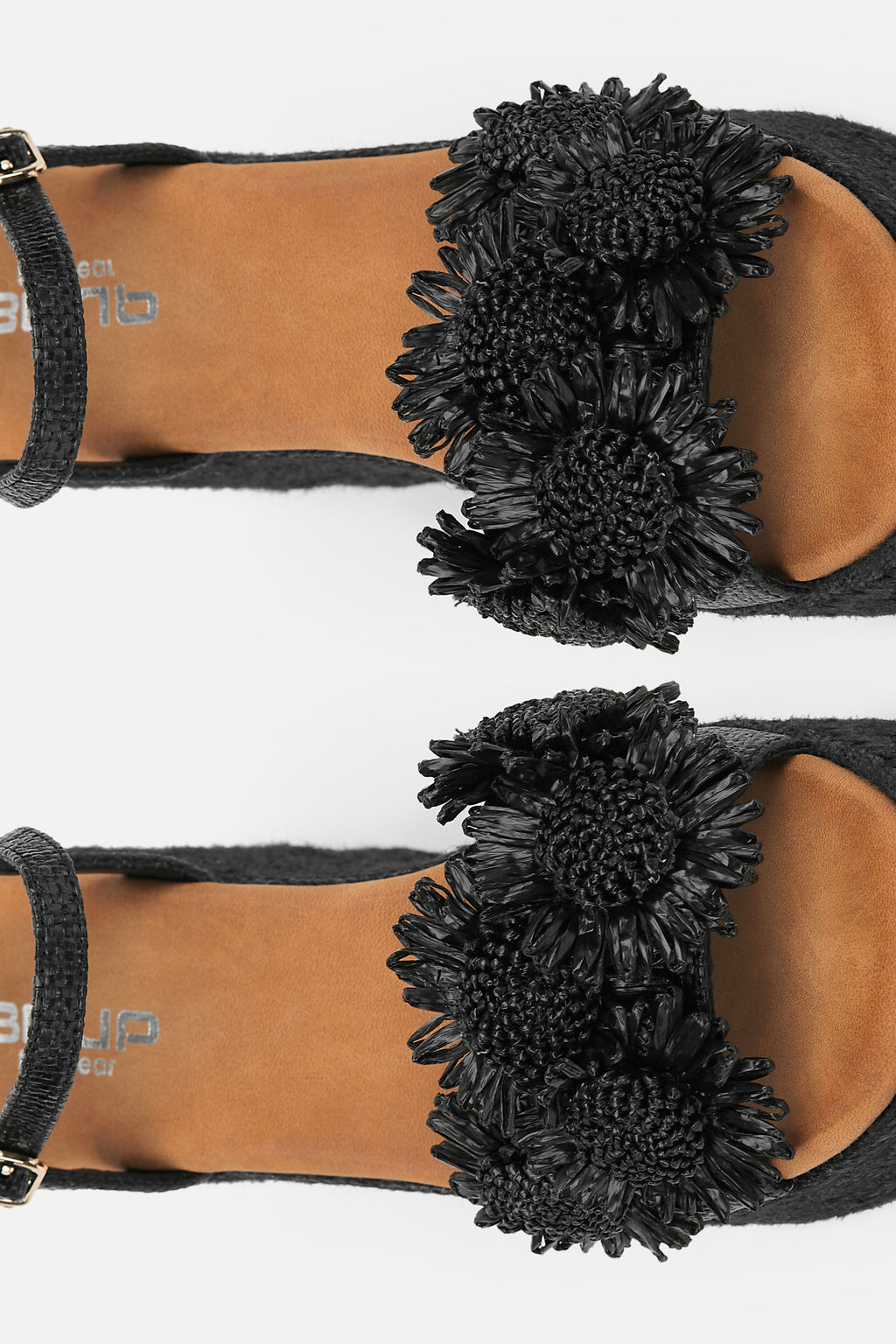 SANDALIA CUÑA NEGRA FLORES MUJER BOHO CHIC
