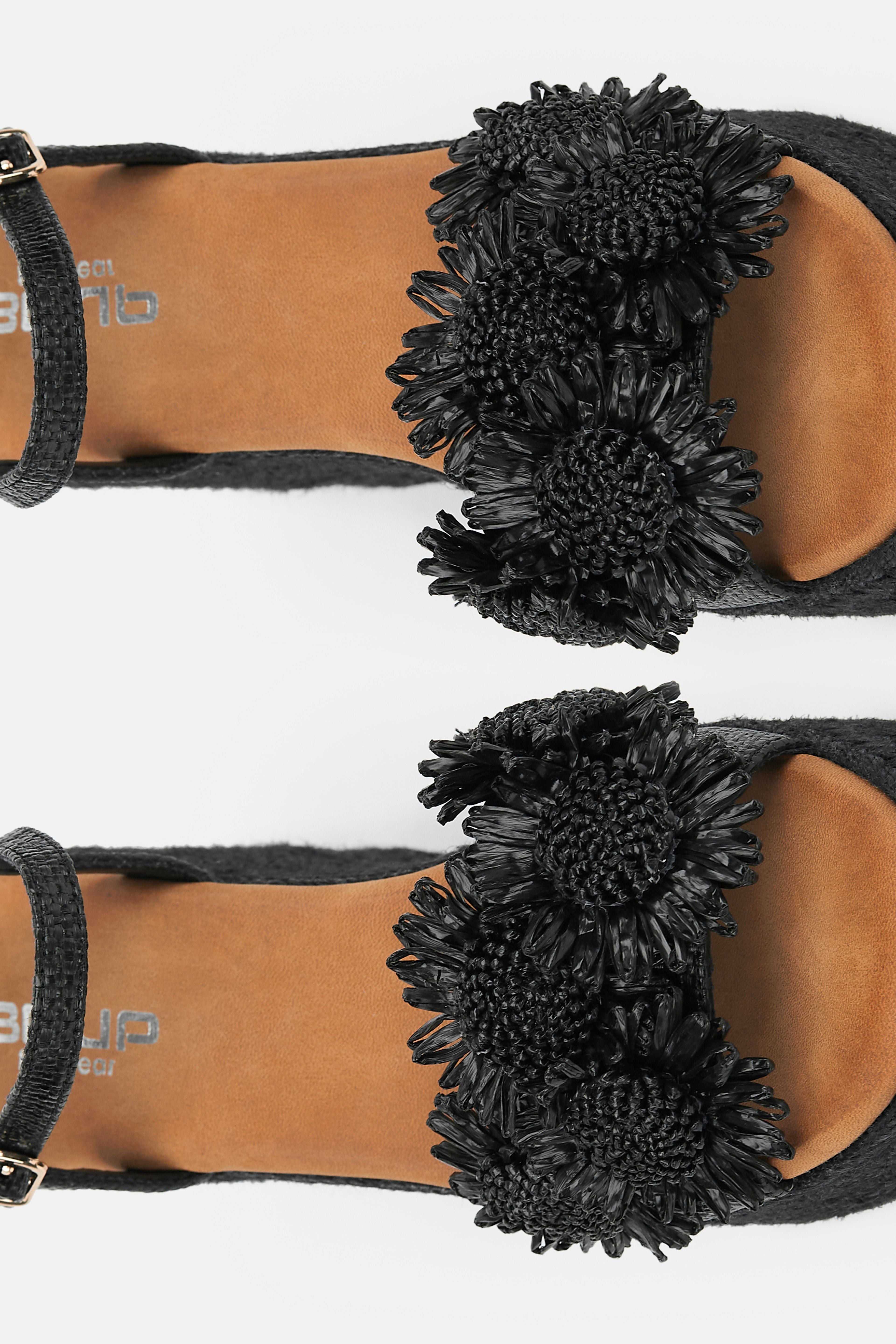 SANDALIA CUÑA NEGRA FLORES MUJER BOHO CHIC