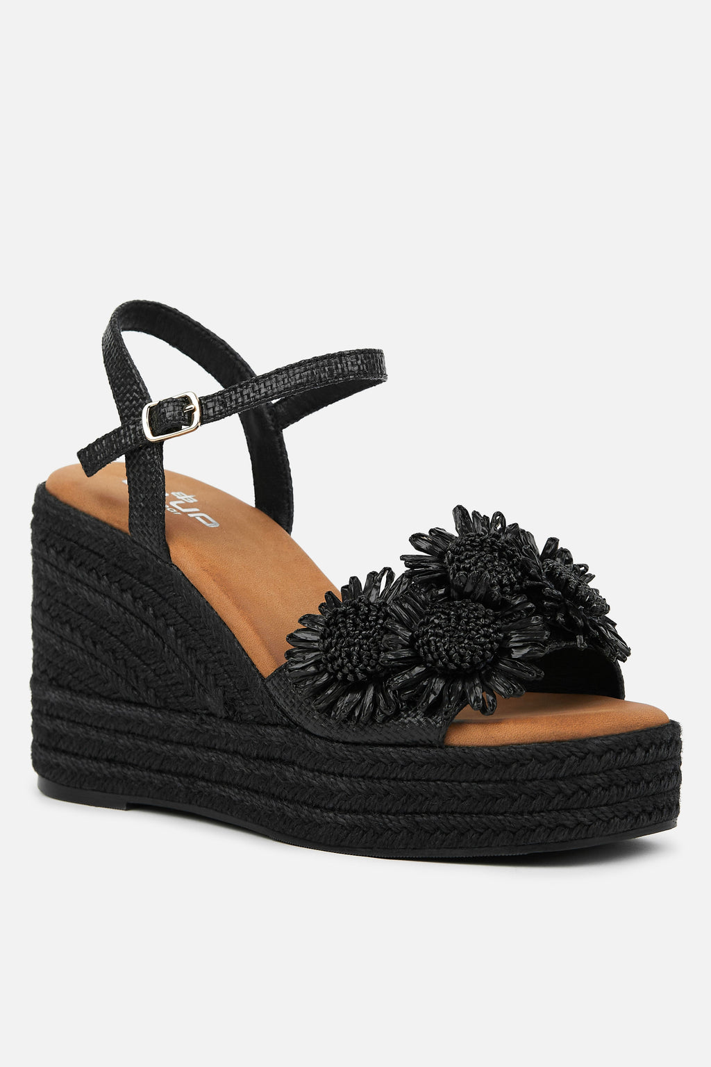 SANDALIA CUÑA NEGRA FLORES MUJER BOHO CHIC