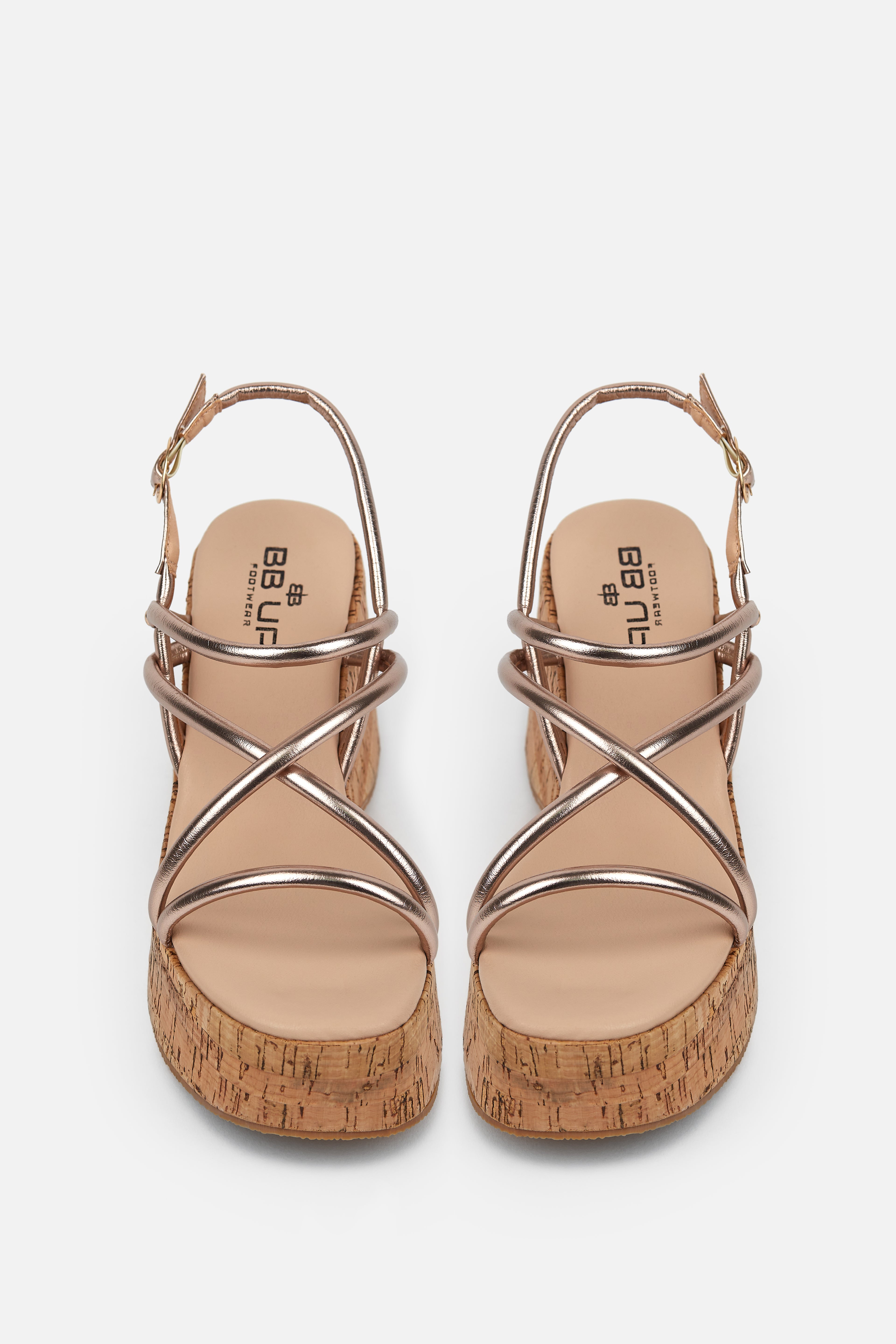 SANDALIA CUÑA TIRAS CHAMPAGNE MUJER RESORT