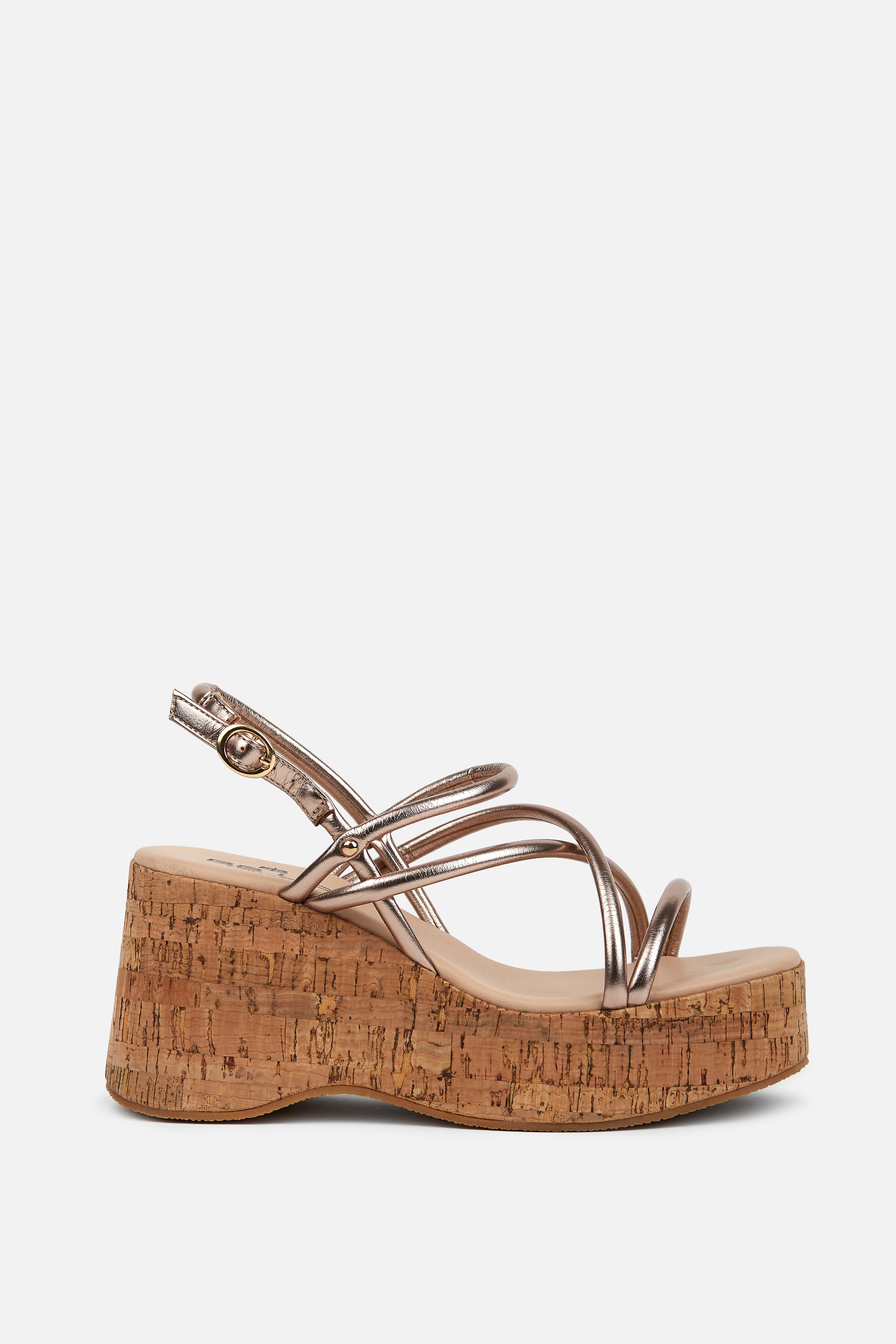 SANDALIA CUÑA TIRAS CHAMPAGNE MUJER RESORT