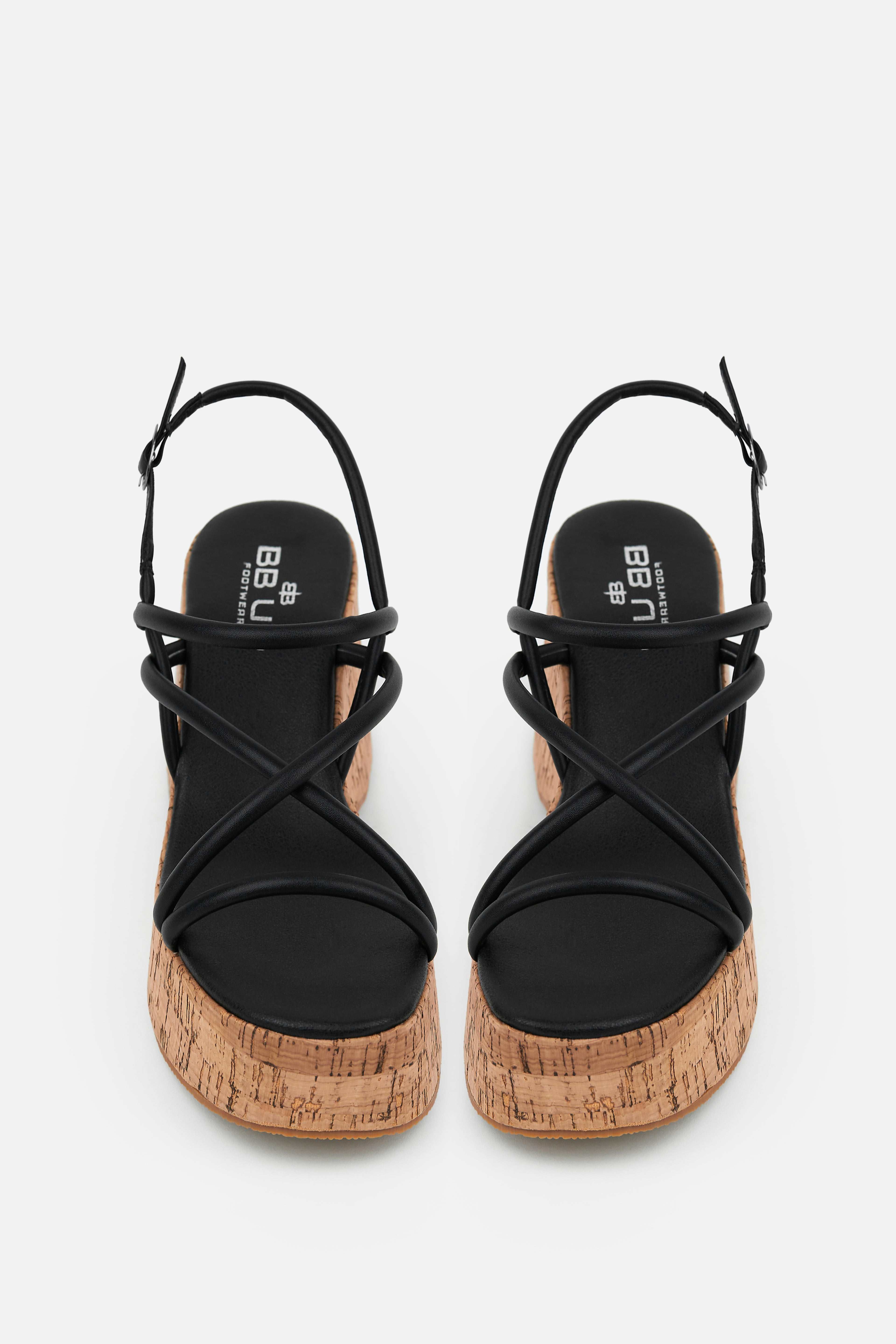 SANDALIA CUÑA TIRAS POLIPIEL NEGRA MUJER AFTERWORK