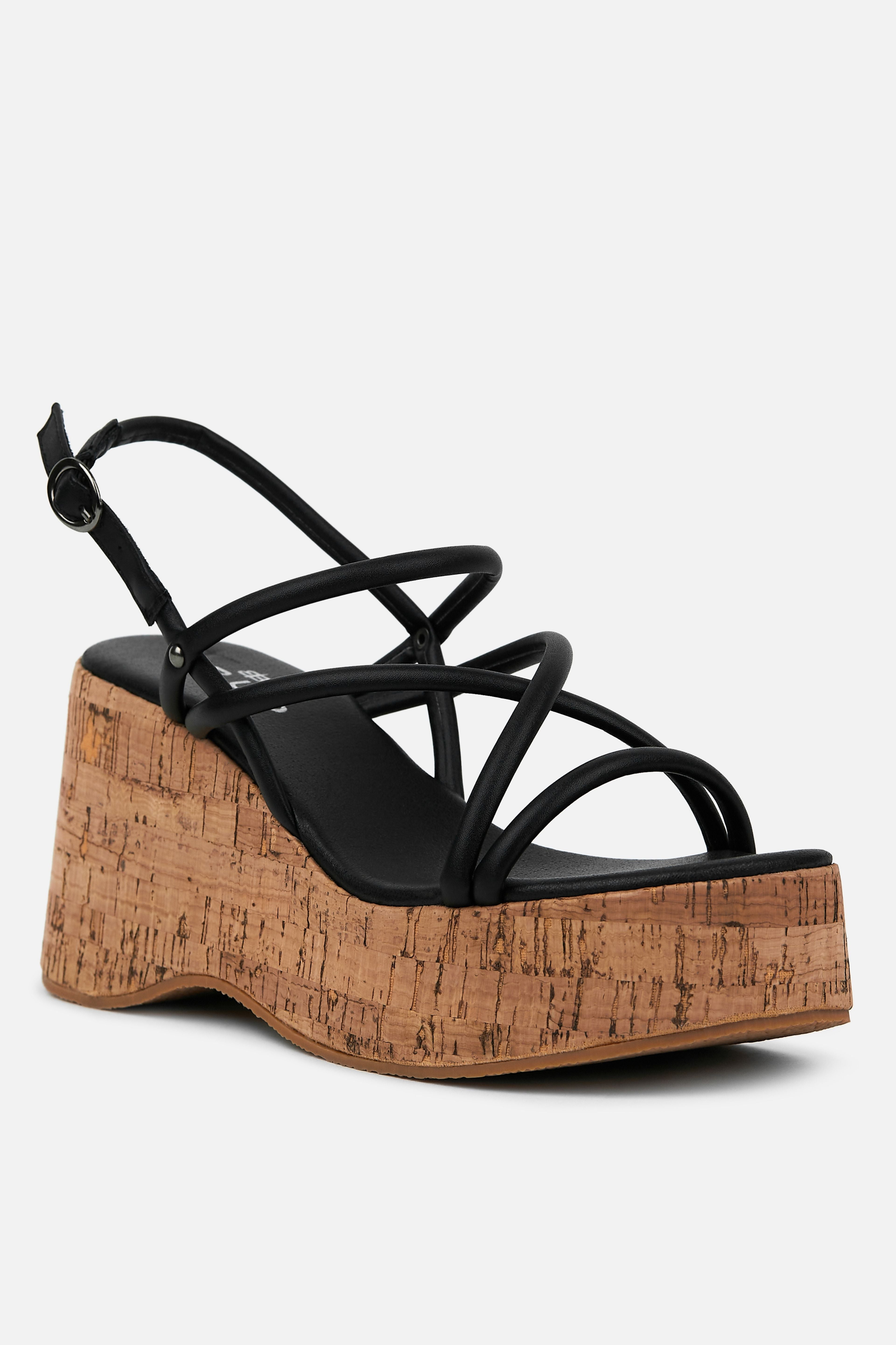 SANDALIA CUÑA TIRAS POLIPIEL NEGRA MUJER AFTERWORK