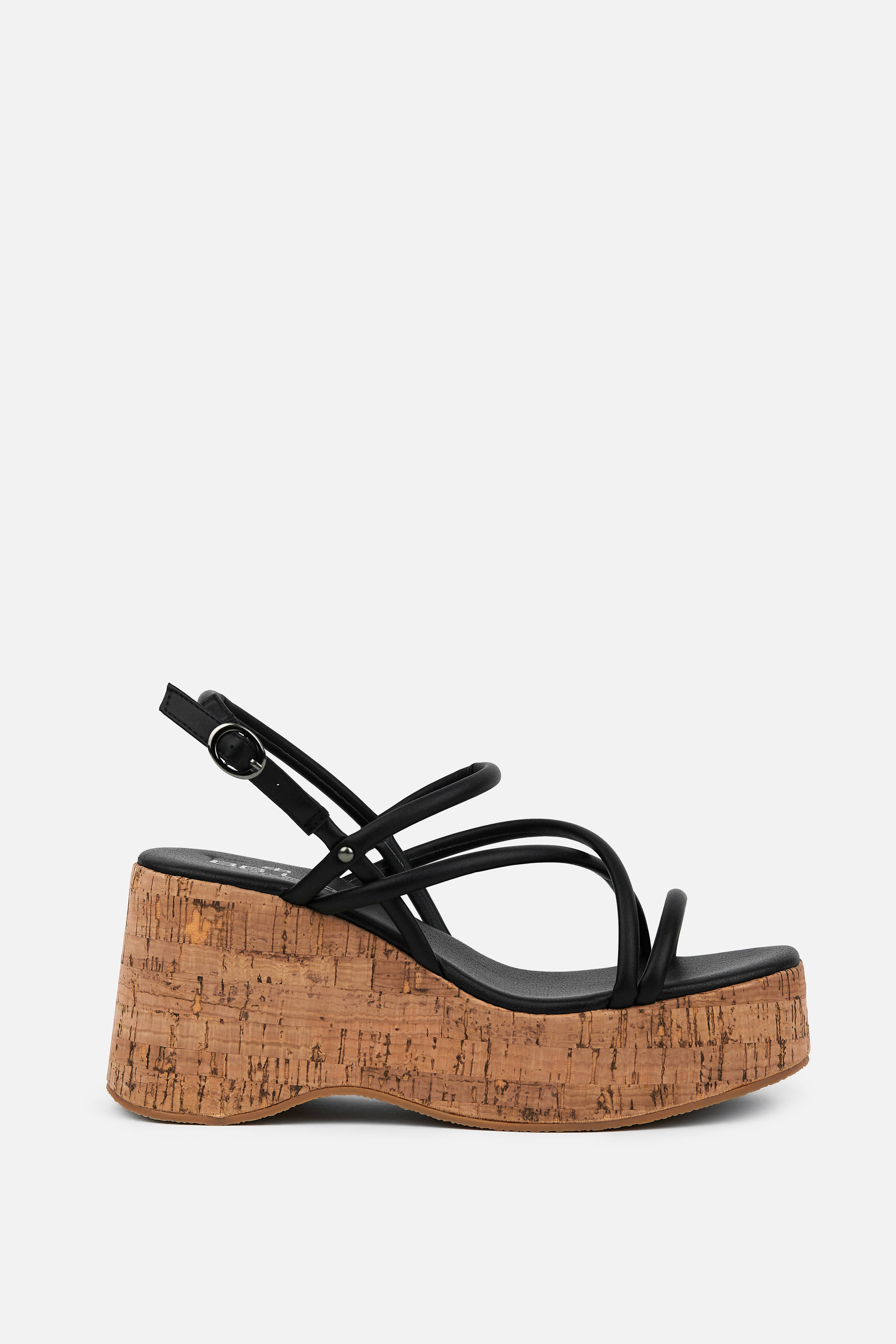 SANDALIA CUÑA TIRAS POLIPIEL NEGRA MUJER AFTERWORK