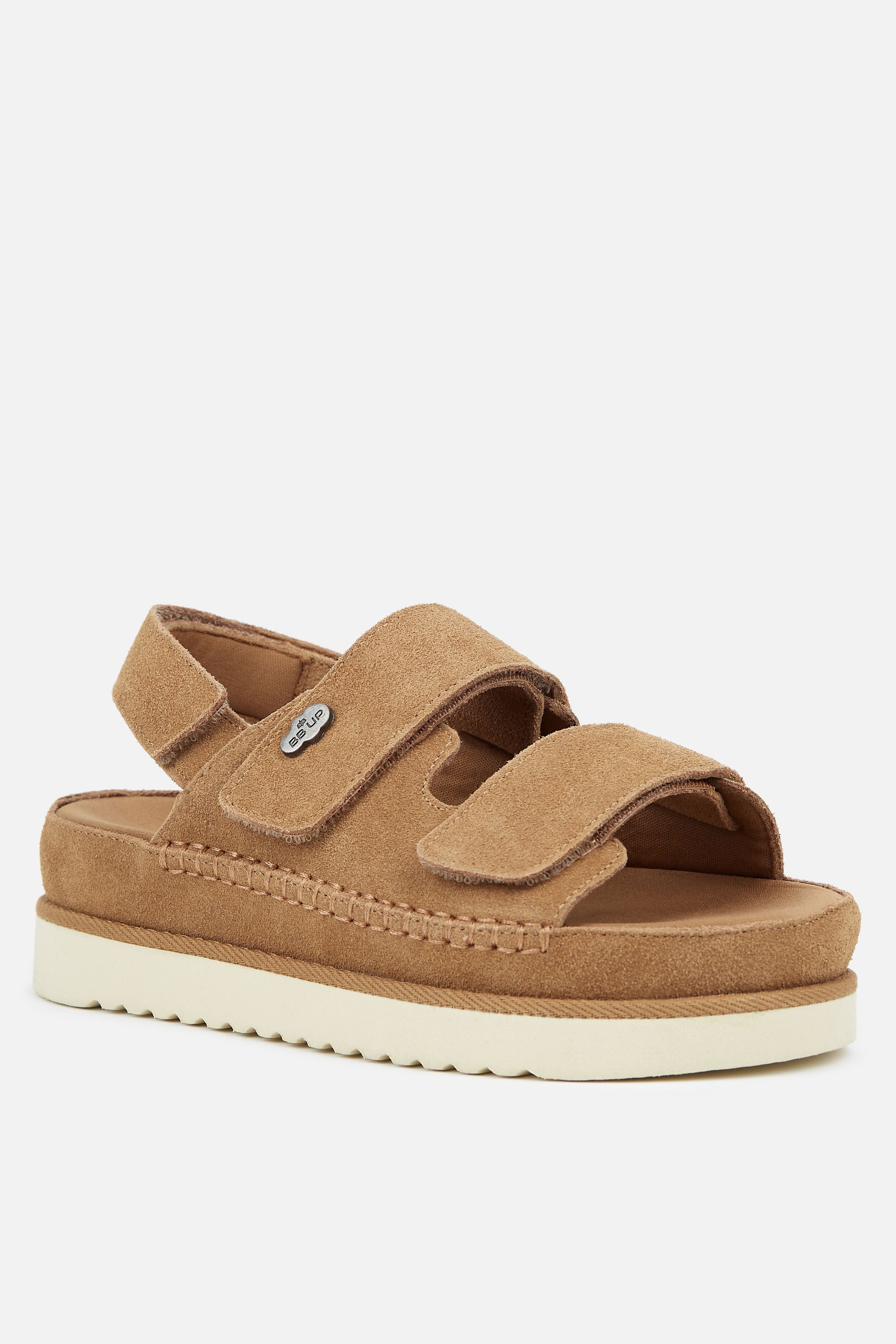 SANDALIA PIEL CAMEL VELCRO MUJER RESORT