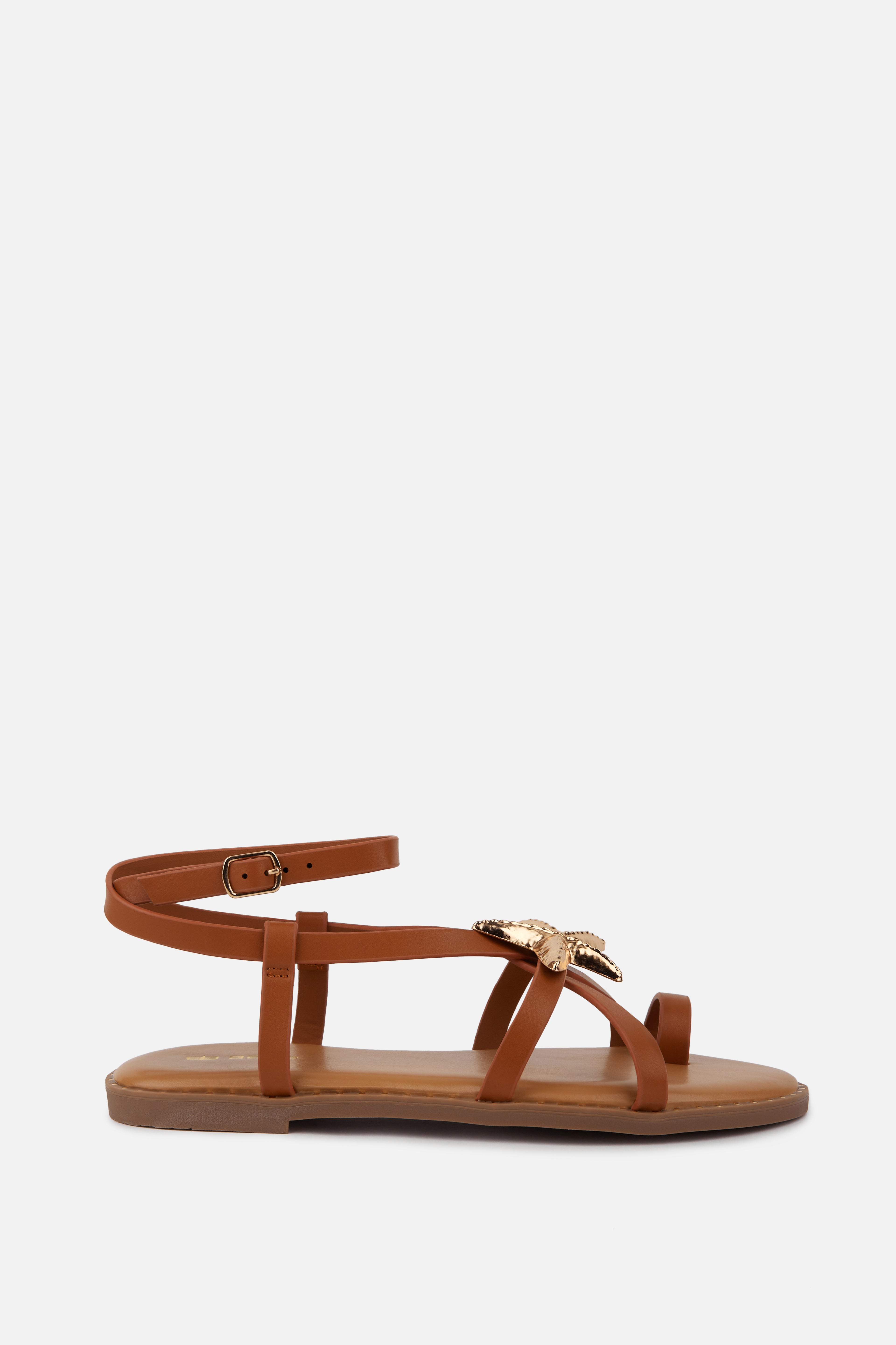SANDALIA PLANA CAMEL ABALORIO ESTRELLA MUJER