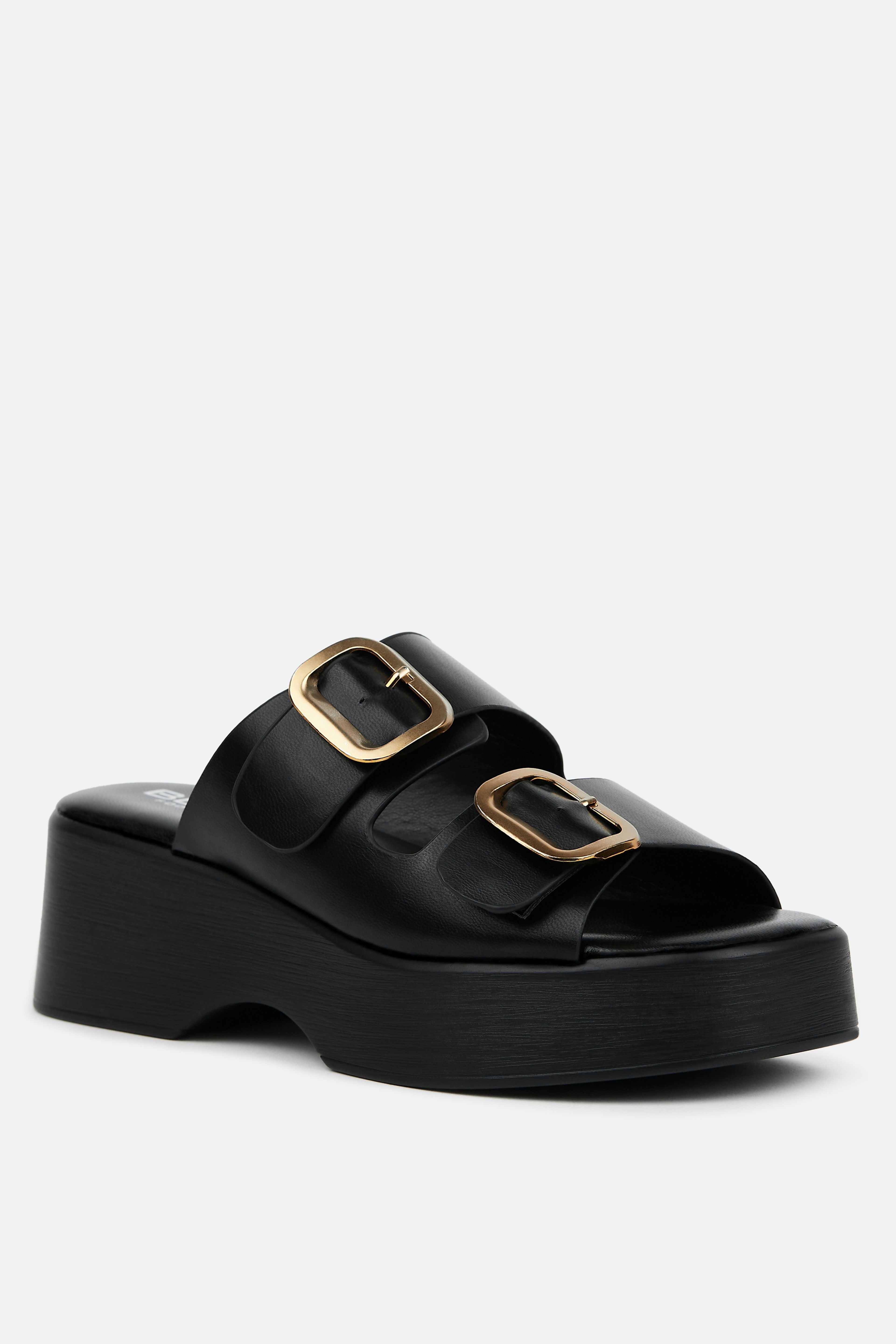 SANDALIA PLATAFORMA POLIPIEL NEGRA HEBILLA MUJER AFTERWORK