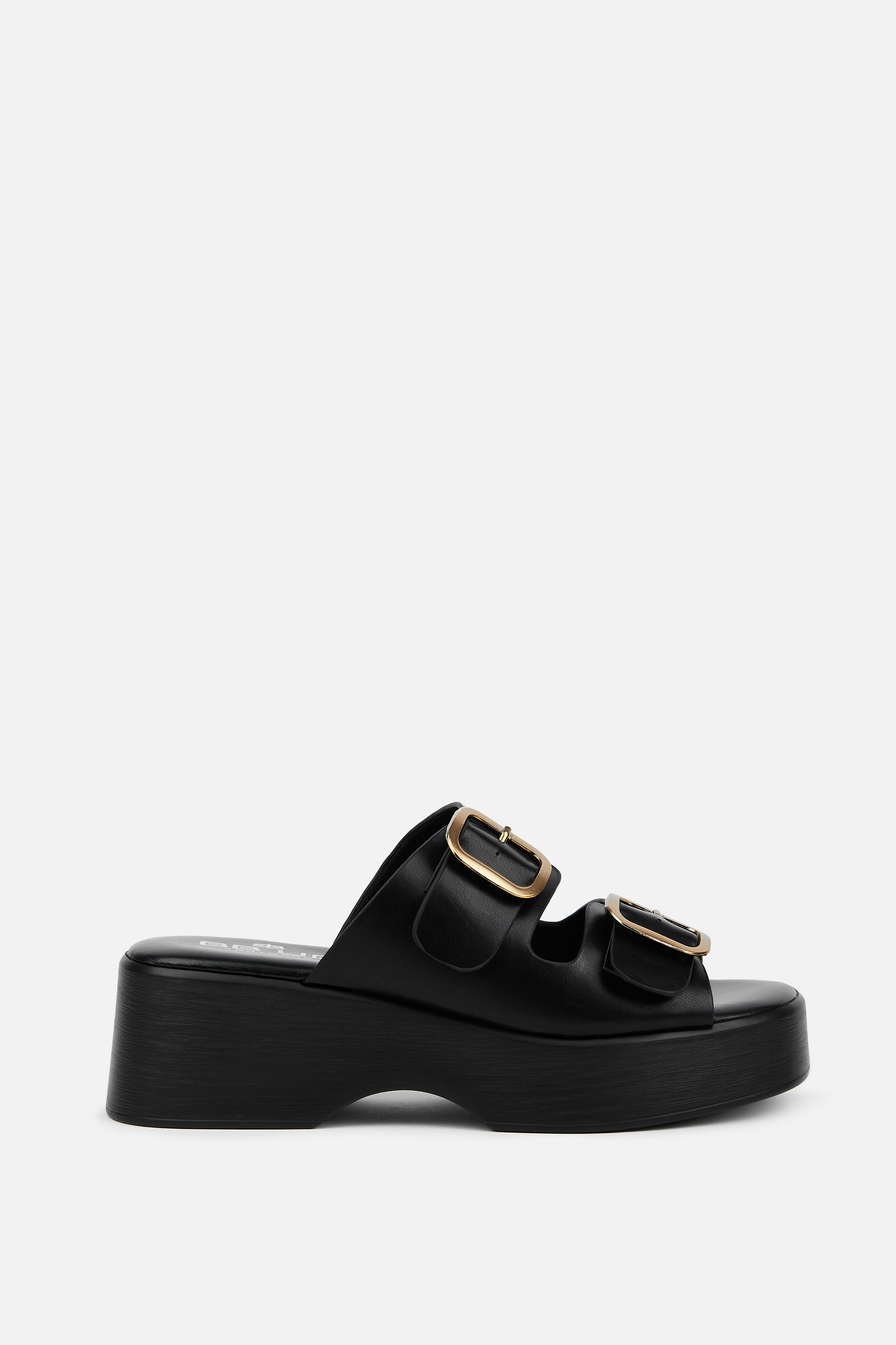 SANDALIA PLATAFORMA POLIPIEL NEGRA HEBILLA MUJER AFTERWORK