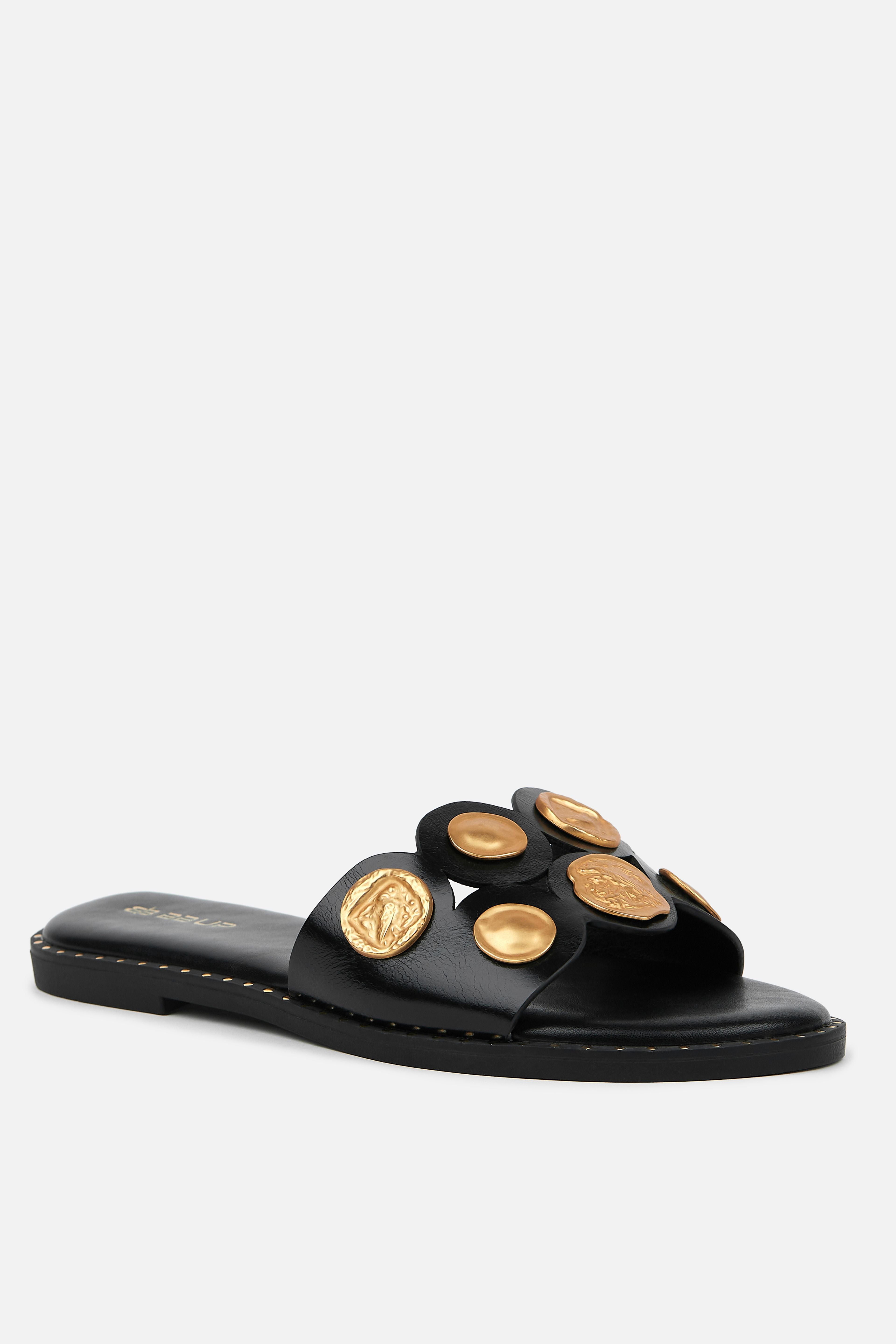 SANDALIA PLANA NEGRA ABALORIOS MUJER MINIMAL CHIC