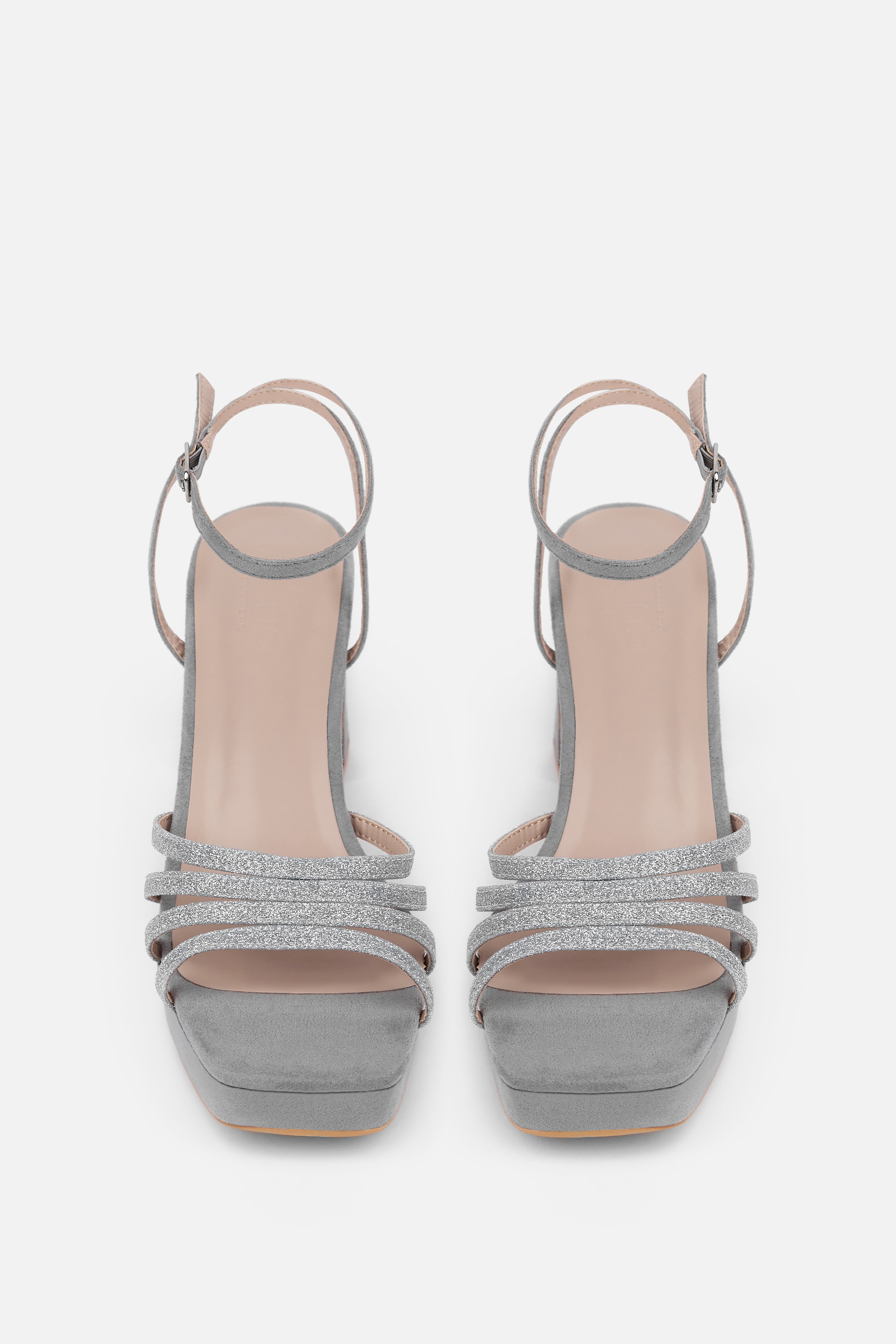 TACÓN PLATAFORMA PLATA BRILLO MUJER NOCHE