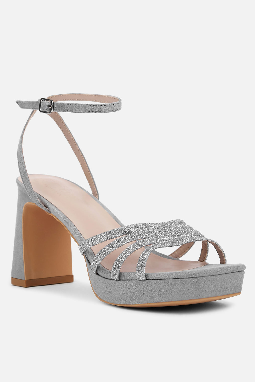 TACÓN PLATAFORMA PLATA BRILLO MUJER NOCHE