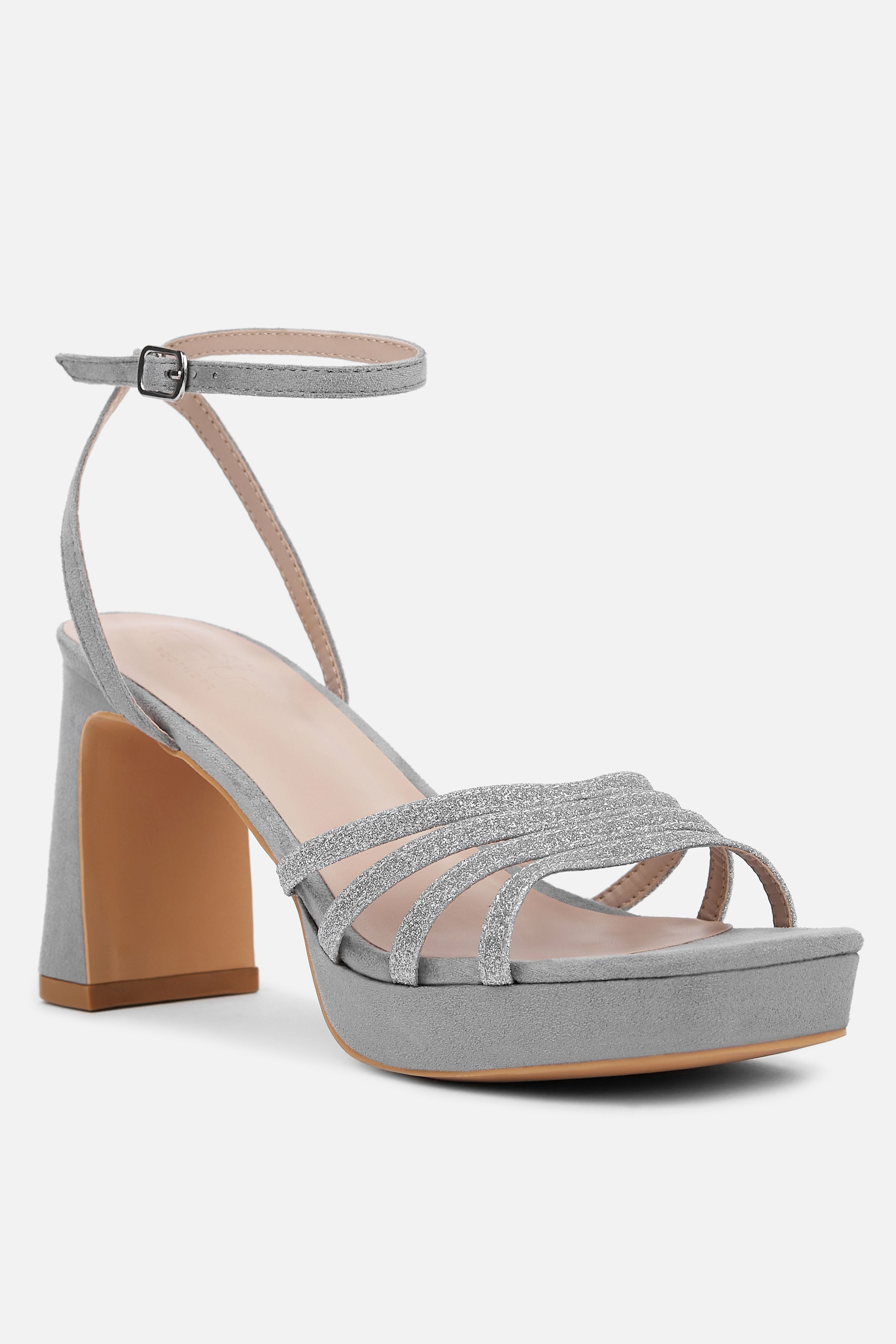 TACÓN PLATAFORMA PLATA BRILLO MUJER NOCHE