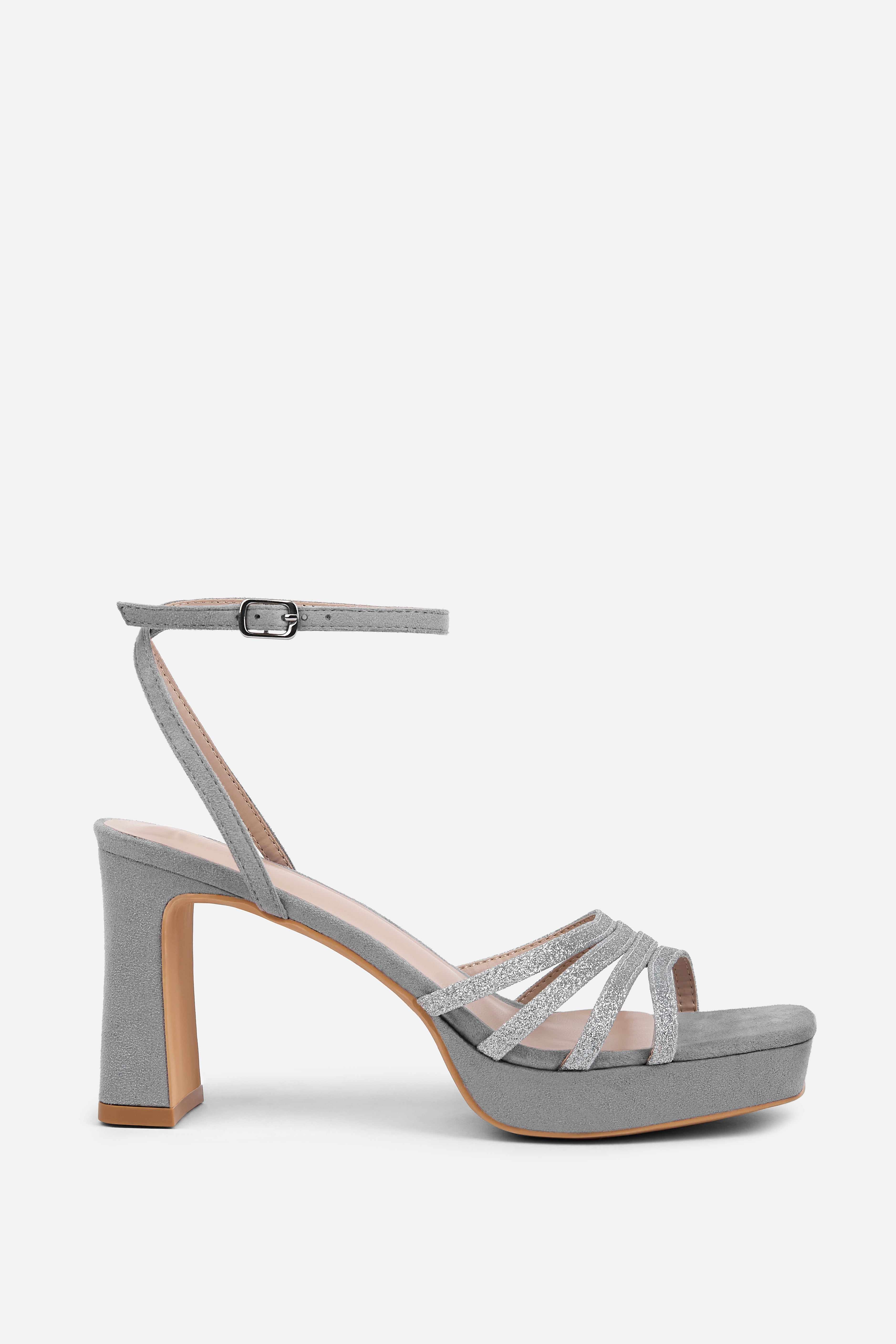 TACÓN PLATAFORMA PLATA BRILLO MUJER NOCHE